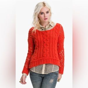 Revolve brand Free People orange red
Open Cable Knit Chunky
Pullover Sweater XS